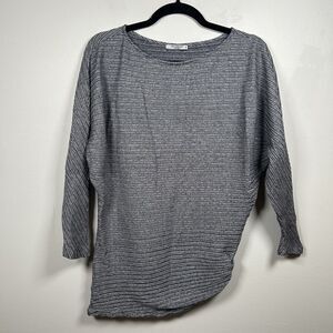 MM. LaFleur Womens Jersey Knit Rouched 3/4 Sleeve Blouse Top Gray Size M